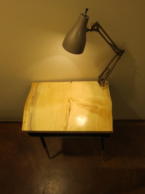Repurposed school desk with Spring Arm lamp.